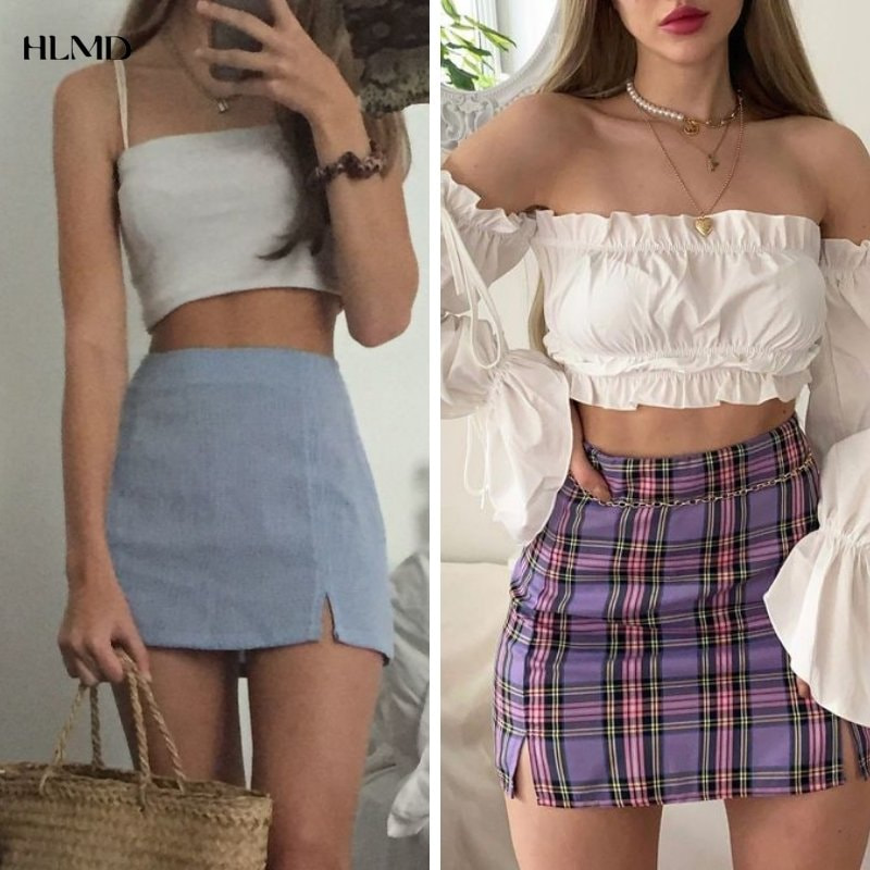 Set áo croptop với chân váy chữ A