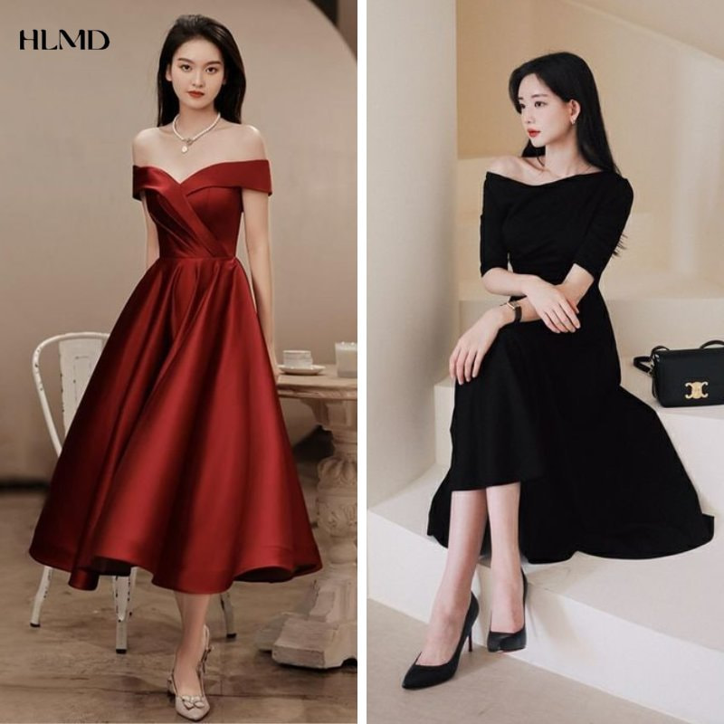 Style nữ tính cùng đầm trễ vai