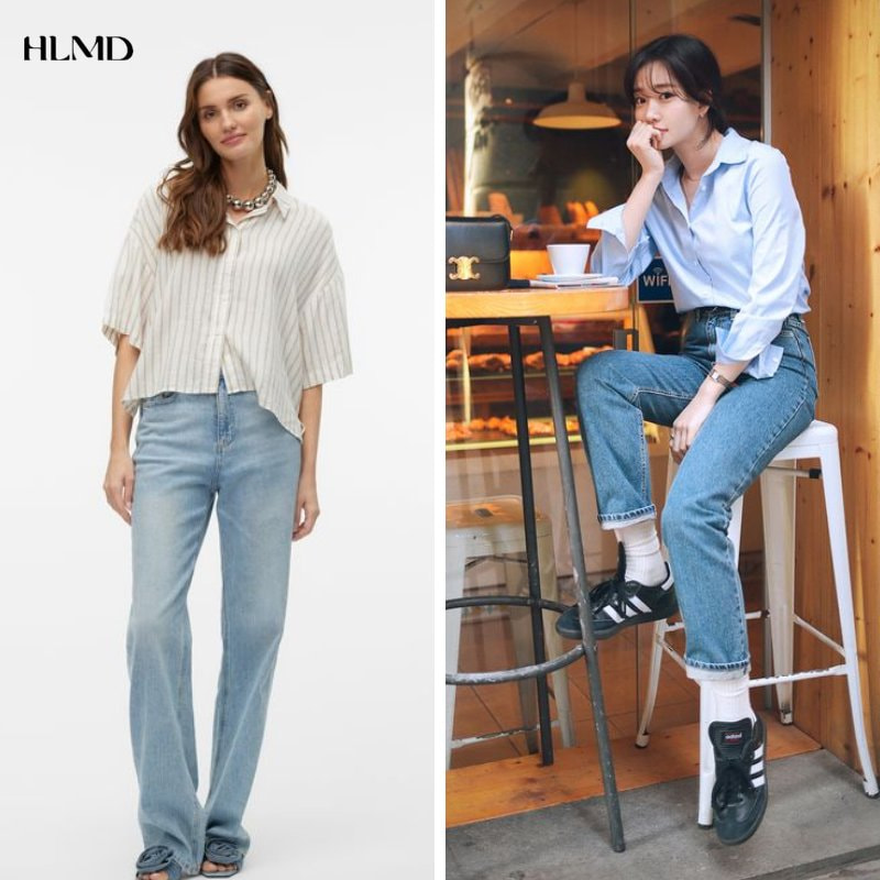 Áo sơ mi phối với quần jeans