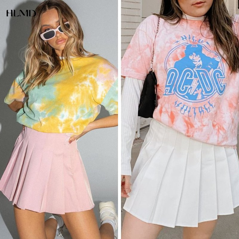 Cá tính với chân váy tennis cùng áo thun tie dye