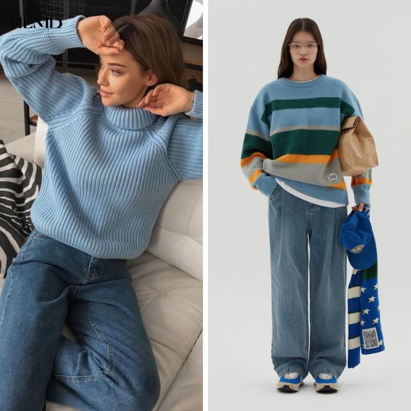 Mix áo pullover cùng quần jeans cá tính