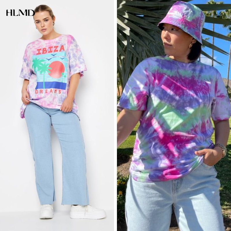 Phối áo thun tie dye với quần jeans