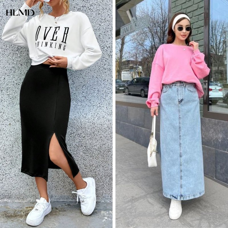 Thời trang thanh lịch cùng áo sweatshirt và chân váy dài