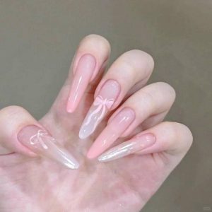 nail bánh bèo vẽ nơ cute
