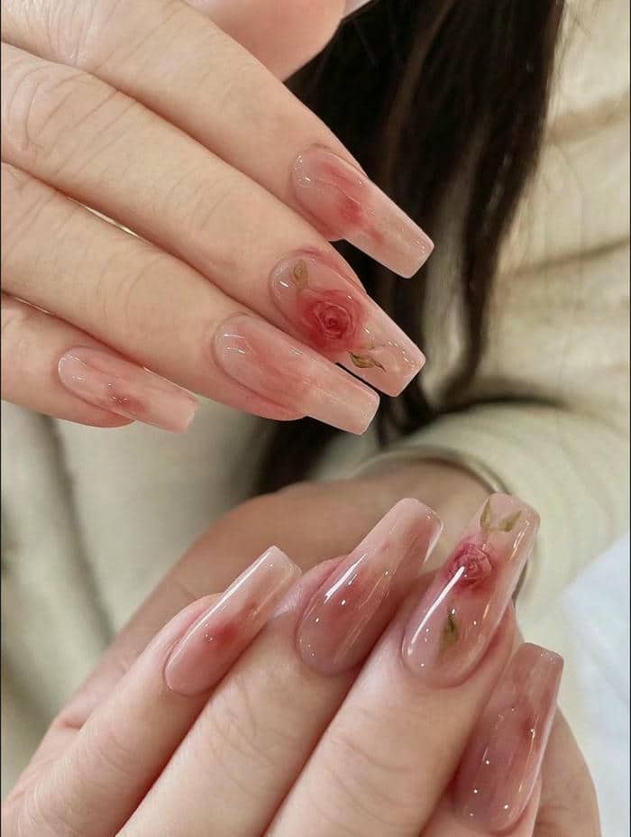 nail vân đá hồng