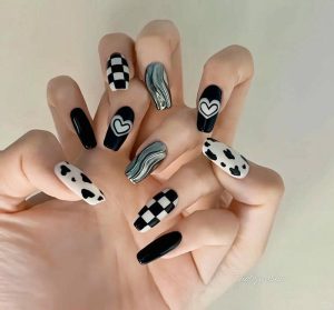 nail caro đen trắng