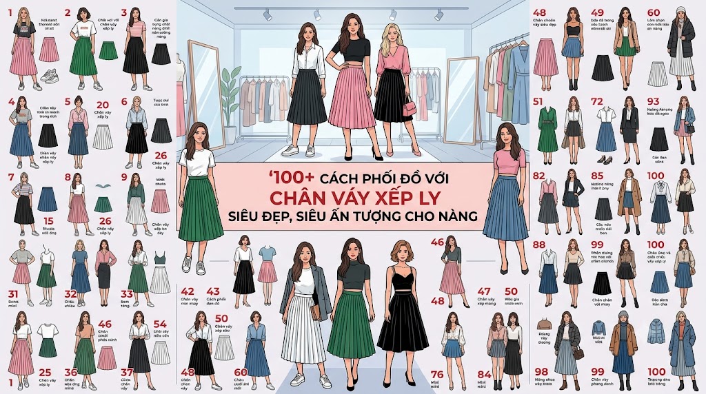100+ cách phối đồ với chân váy xếp ly siêu đẹp, siêu ấn tượng cho nàng