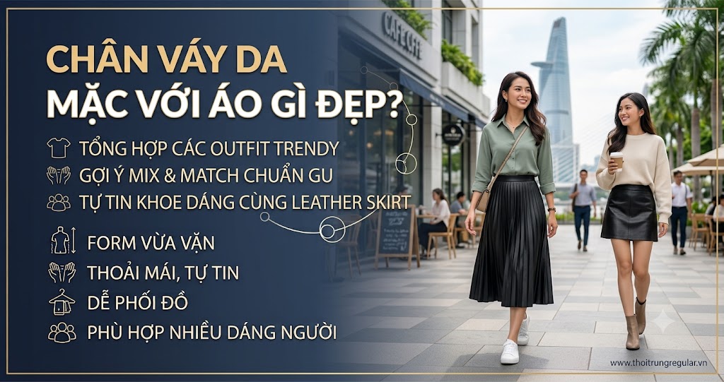 Chân váy da mặc với áo gì đẹp?