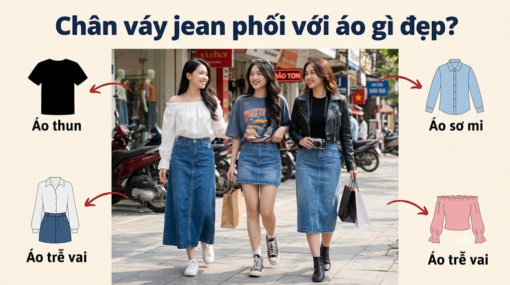 Chân váy jean phối với áo gì đẹp? Chân váy jean phối với áo gì đẹp?