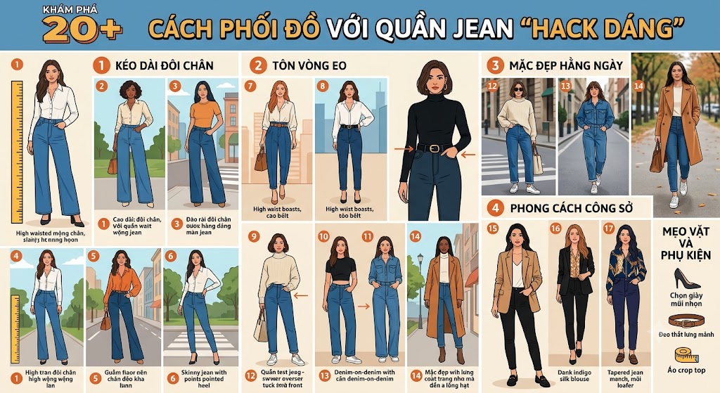 Khám Phá 20+ cách phối đồ với quần jean “HACK DÁNG”