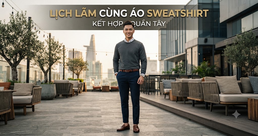 Lịch lãm cùng áo sweatshirt kết hợp quần tây