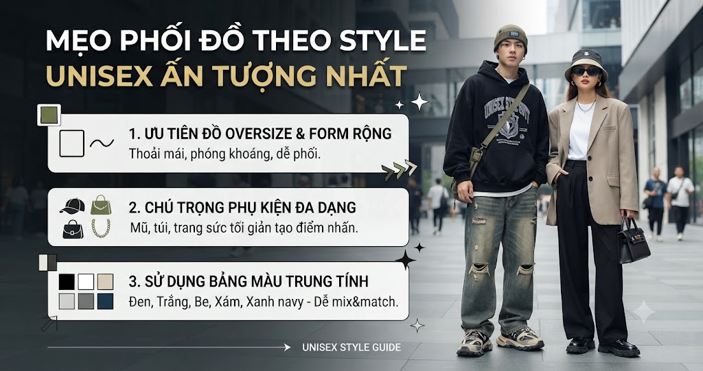 Mẹo phối đồ theo style unisex ấn tượng nhất Mẹo phối đồ theo style unisex ấn tượng nhất