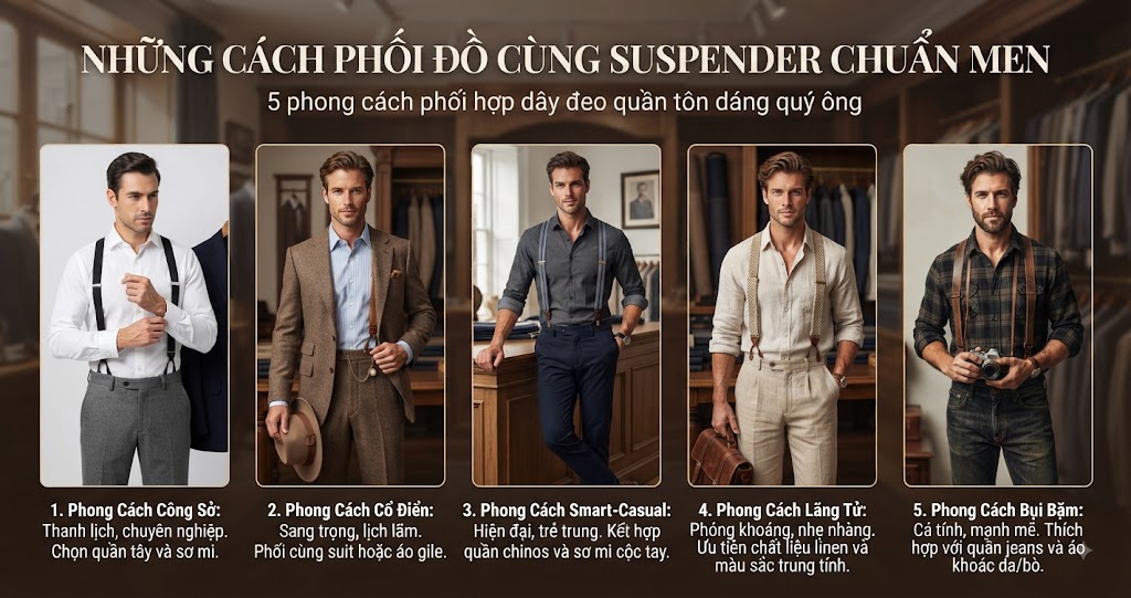 Những cách phối đồ cùng Suspender chuẩn men