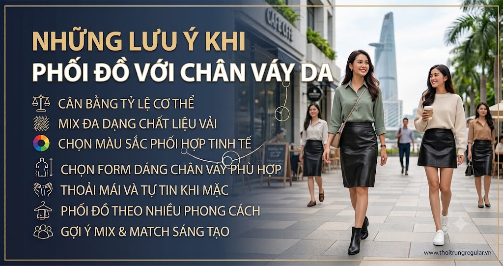 Những lưu ý khi phối đồ với chân váy da