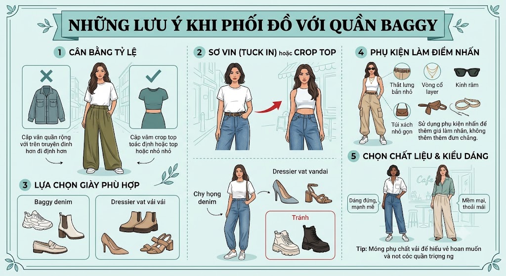Những lưu ý khi phối đồ với quần baggy