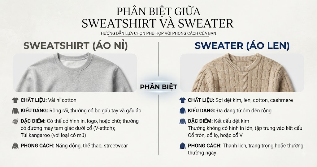 Phân biệt giữa Sweatshirt và Sweater