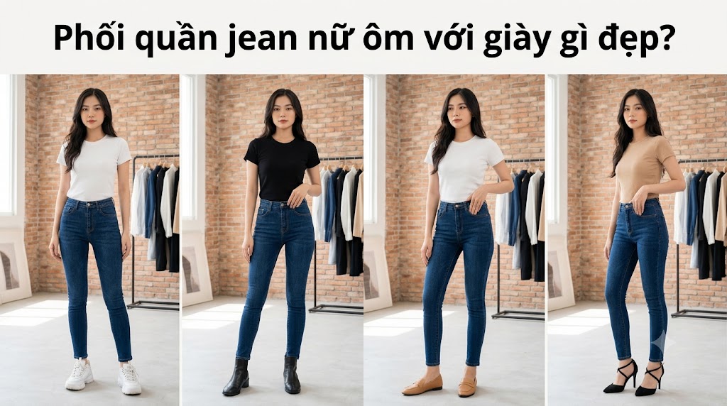 Phối quần jean nữ ôm với giày gì đẹp?
