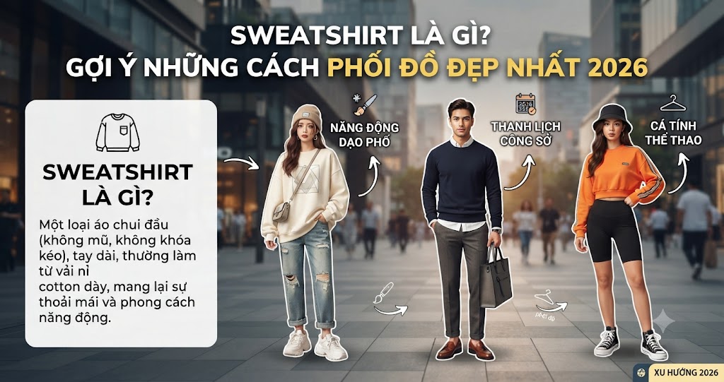 Sweatshirt là gì? Gợi ý những cách phối đồ ĐẸP nhất 2026