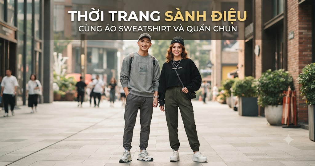Thời trang sành điệu cùng áo sweatshirt và quần chun