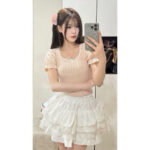 Chân Váy Đỏ Dạo Phố Ren Tầng Phối Xinh Tết Noel V3