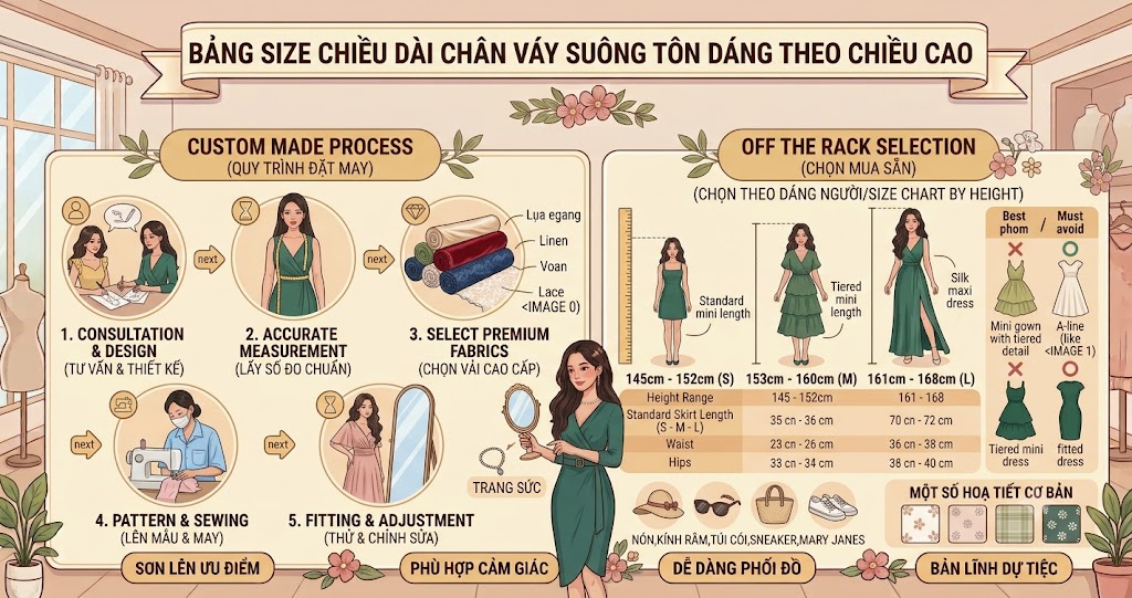 Bảng Size Chiều Dài Chân Váy Suông Tôn Dáng Theo Chiều Cao