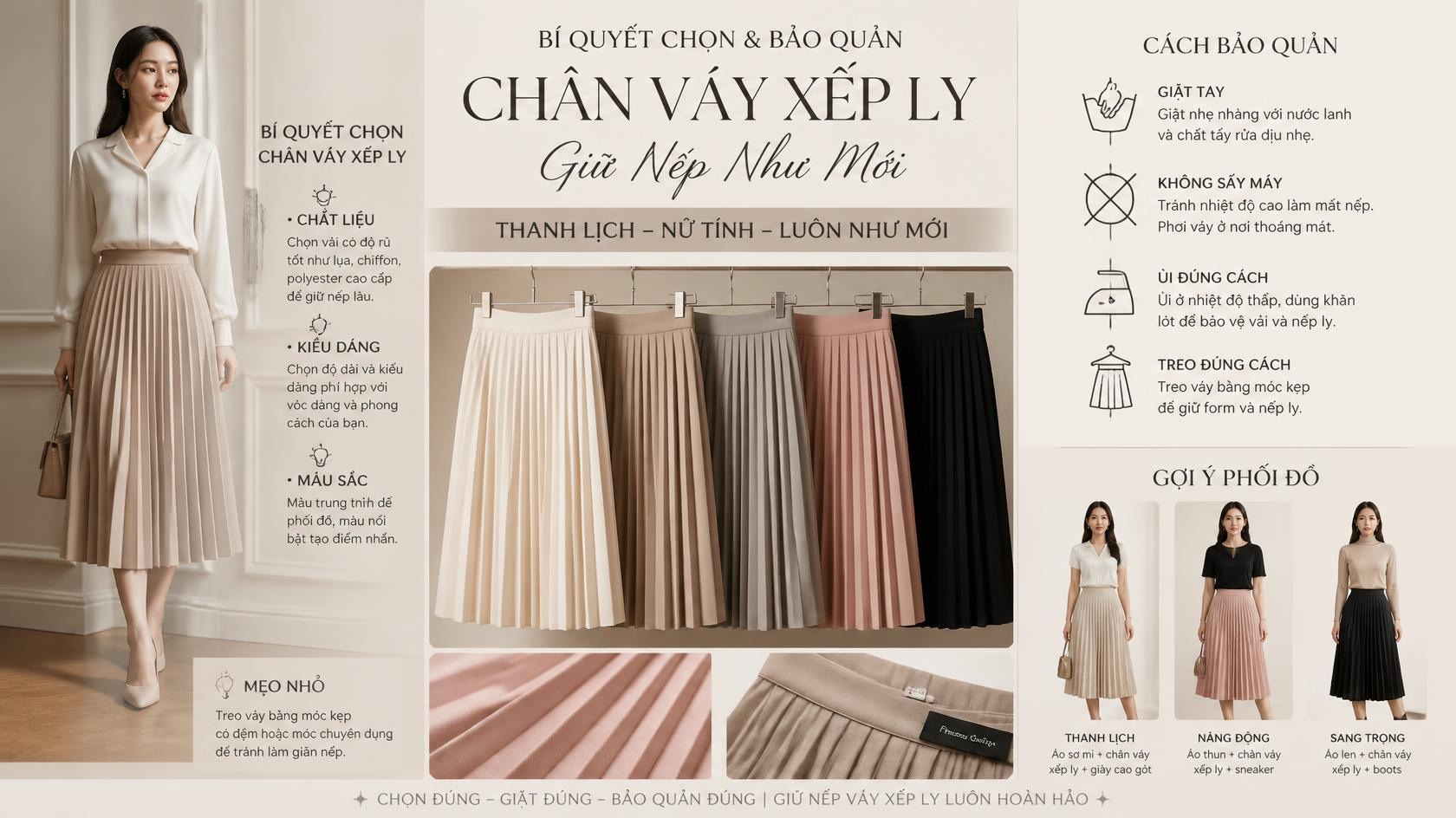 Bí Quyết Chọn & Bảo Quản Chân Váy Xếp Ly Giữ Nếp Như Mới