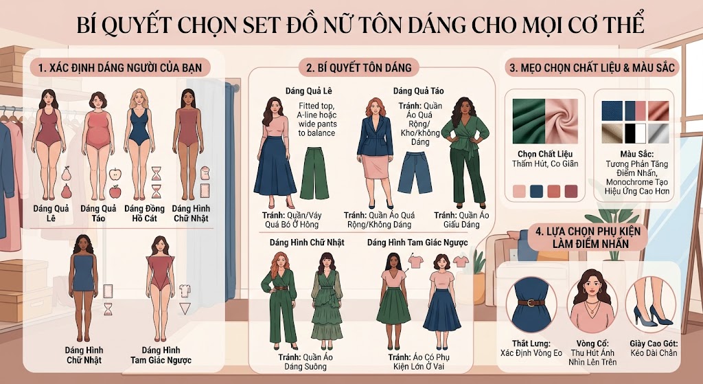 Bí Quyết Chọn Set Đồ Nữ Tôn Dáng Cho Mọi Cơ Thể