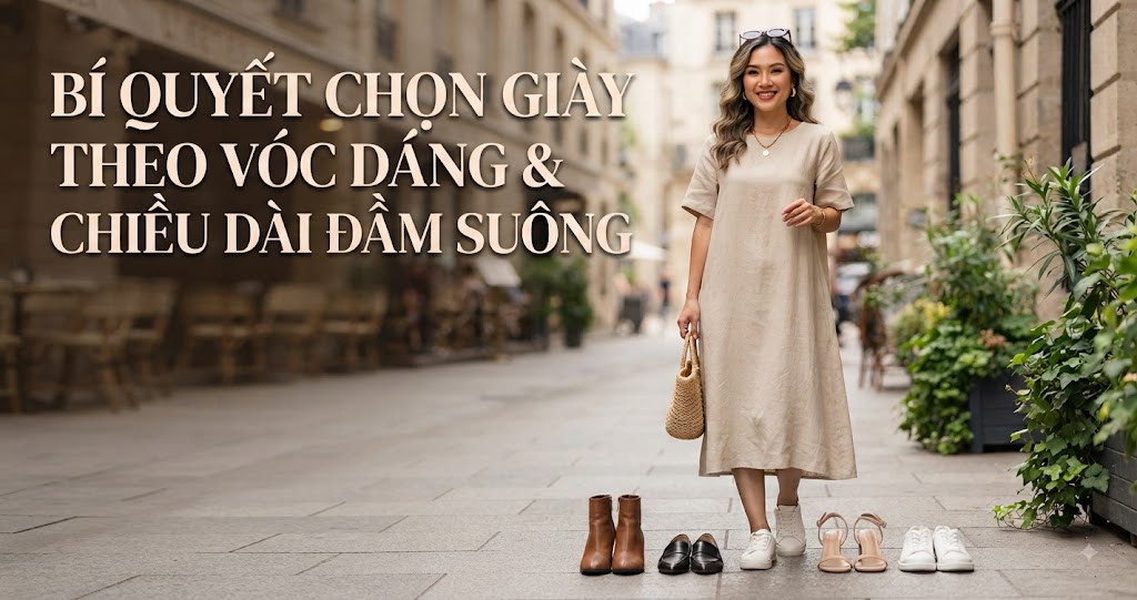 Bí quyết chọn giày theo vóc dáng & chiều dài đầm suông
