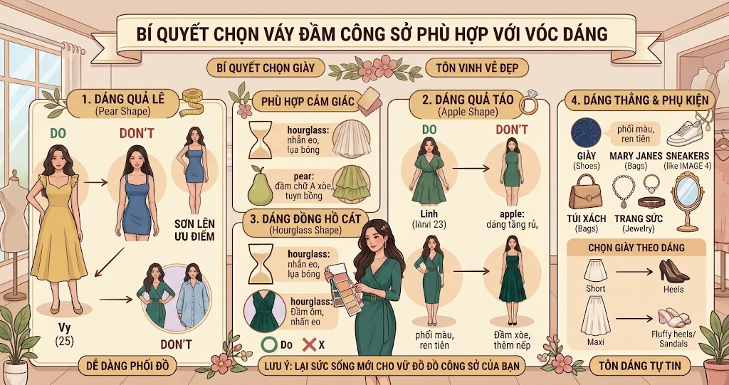 Bí quyết chọn váy đầm công sở phù hợp với vóc dáng Bí quyết chọn váy đầm công sở phù hợp với vóc dáng