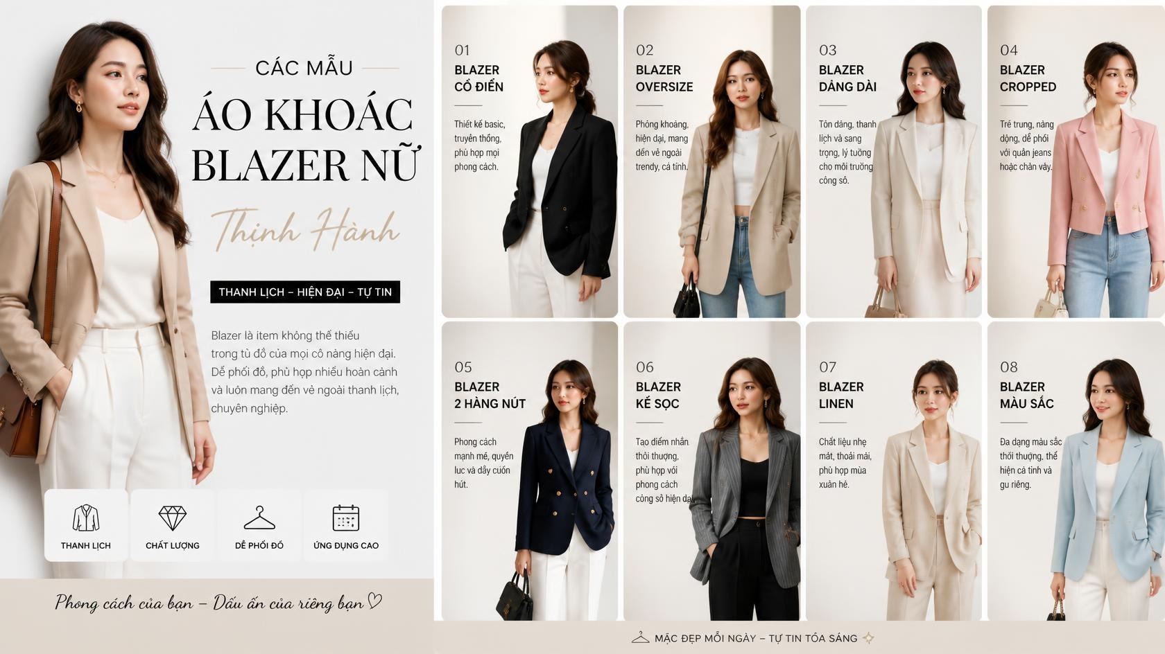 Các Mẫu Áo Khoác Blazer Nữ Thịnh Hành Nhất Hiện Nay