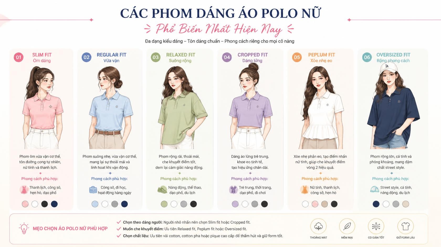 Các Phom Dáng Áo Polo Nữ Phổ Biến Nhất Hiện Nay Các Phom Dáng Áo Polo Nữ Phổ Biến Nhất Hiện Nay