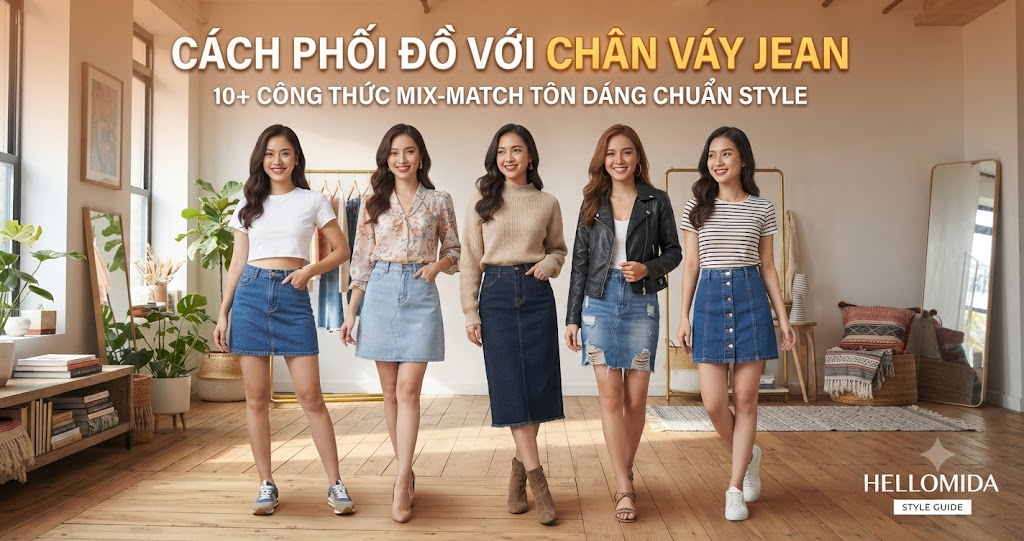 Cách Phối Đồ Với Chân Váy Jean: 10+ Công Thức Mix-Match Tôn Dáng Chuẩn Style HelloMida