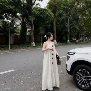 ĐẦM MAXI CHẤM BI NƠ ĐỎ