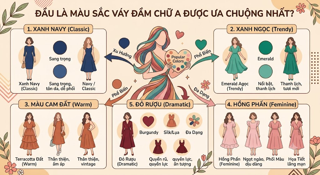Đâu là màu sắc váy đầm chữ A được ưa chuộng nhất? Đâu là màu sắc váy đầm chữ A được ưa chuộng nhất?