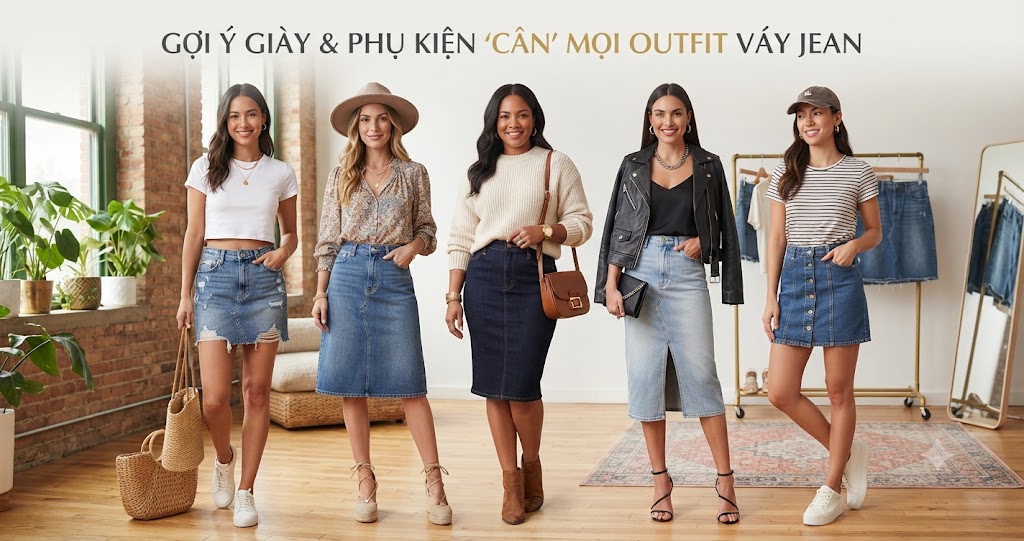 Gợi Ý Giày & Phụ Kiện "Cân" Mọi Outfit Váy Jean