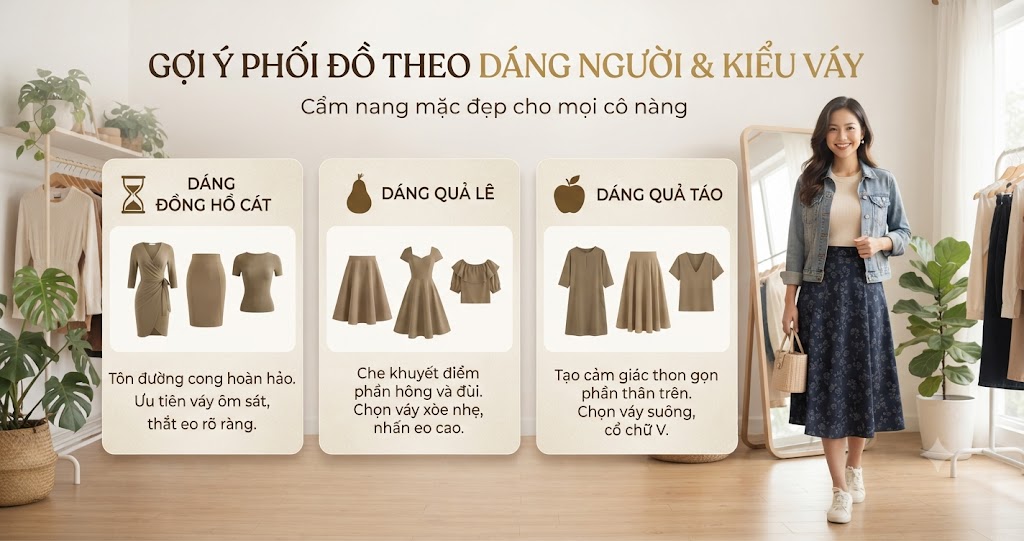 Gợi Ý Phối Đồ Theo Dáng Người & Kiểu Váy
