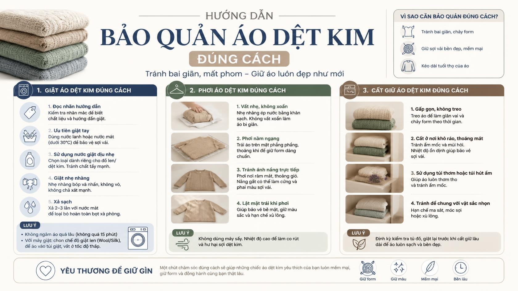 Hướng Dẫn Bảo Quản Áo Dệt Kim Đúng Cách (Tránh Bai Giãn, Mất Phom