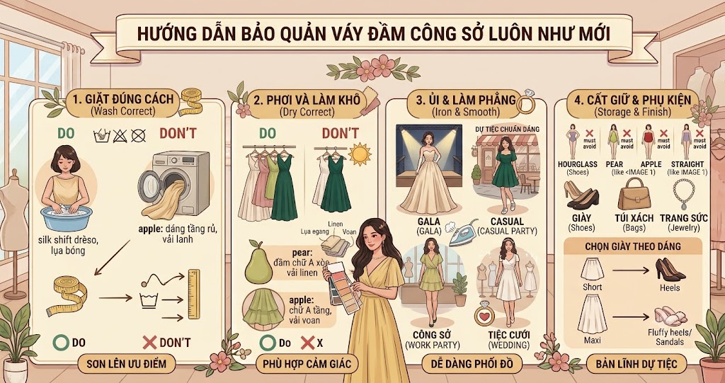 Hướng dẫn bảo quản váy đầm công sở luôn như mới Hướng dẫn bảo quản váy đầm công sở luôn như mới