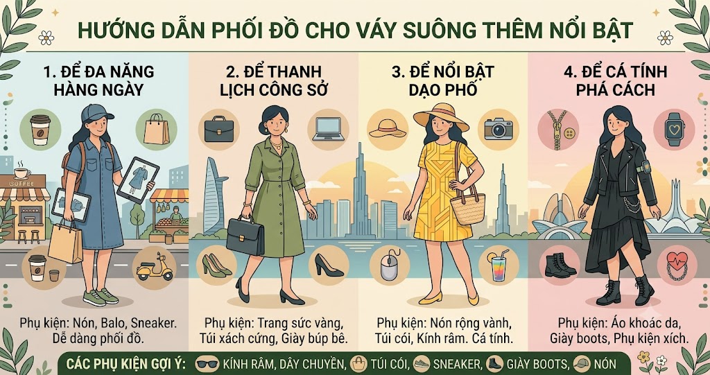 Hướng dẫn phối đồ cho váy suông thêm nổi bật Hướng dẫn phối đồ cho váy suông thêm nổi bật
