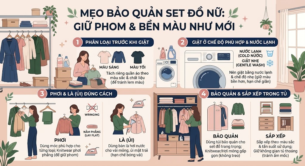 Mẹo Bảo Quản Set Đồ Nữ Luôn Giữ Phom & Bền Màu Như Mới