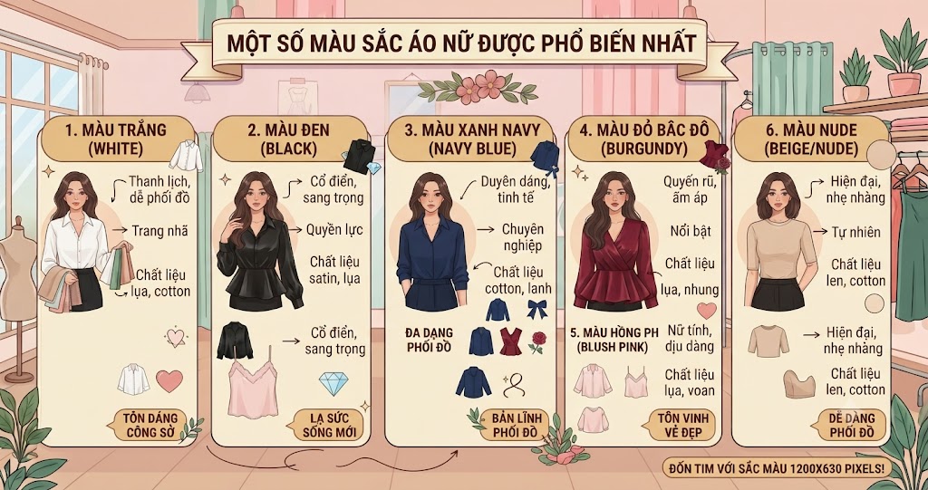 Một số màu sắc áo nữ được phổ biến nhất