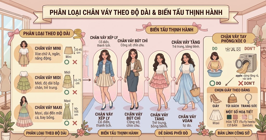 Phân Loại Chân Váy Theo Độ Dài & Biến Tấu Thịnh Hành