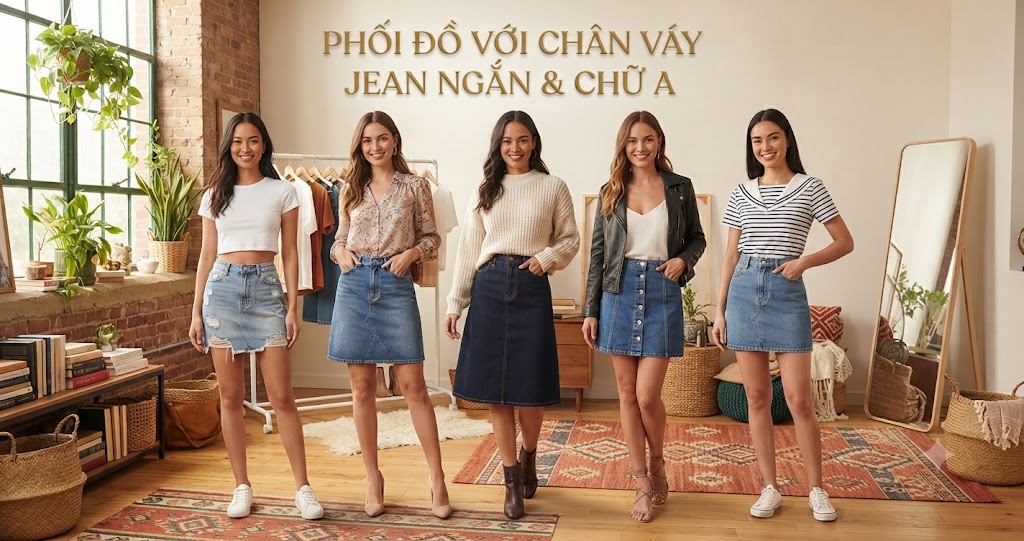 Phối Đồ Với Chân Váy Jean Ngắn & Chữ A 