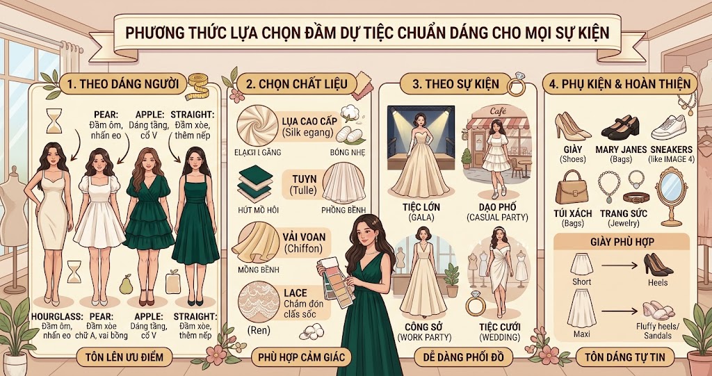 Phương thức lựa chọn đầm dự tiệc chuẩn dáng cho mọi sự kiện