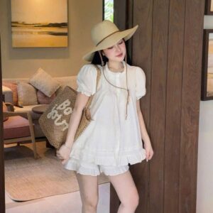 Set Váy Nữ Cộc Tay Babydoll Dễ Thương Chất Cotton Hàn Mềm Mát #115-3