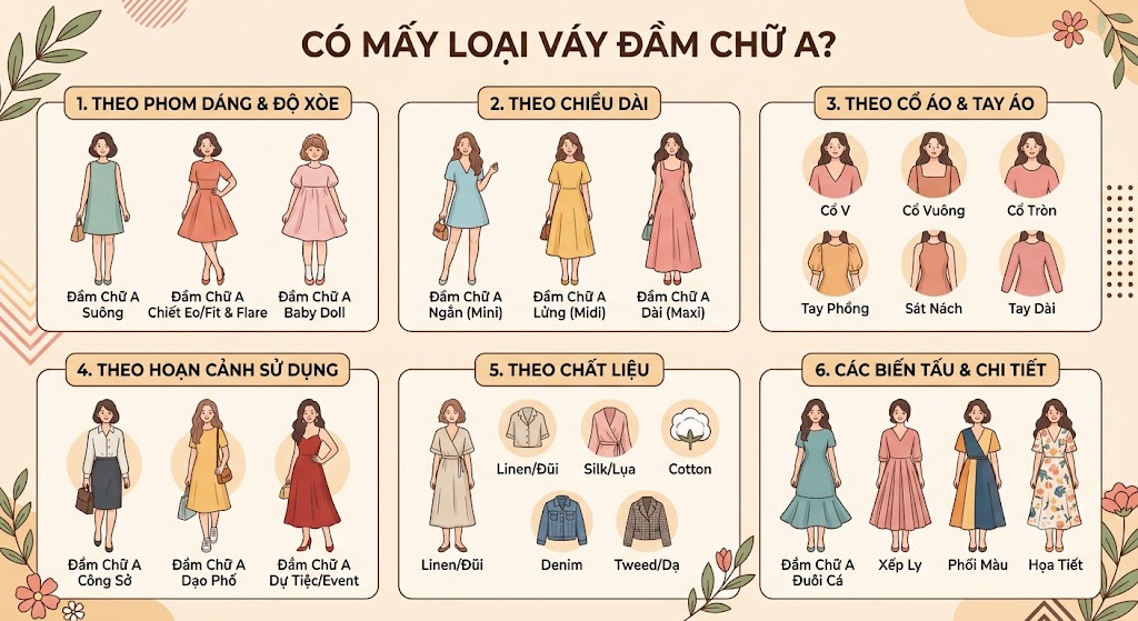 Tại HLMD có mấy loại váy đầm chữ A? Tại HLMD có mấy loại váy đầm chữ A?