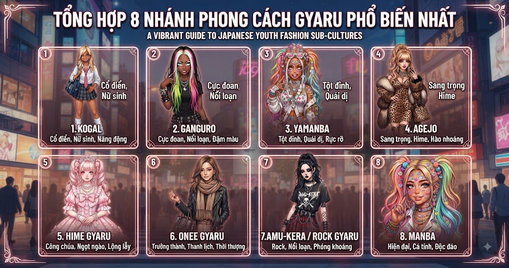 8 nhánh phong cách Gyaru phổ biến nhất 8 nhánh phong cách Gyaru phổ biến nhất