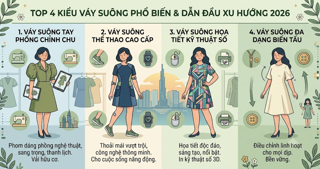 Top 4 kiểu váy suông phổ biến & dẫn đầu xu hướng 2026 Top 4 kiểu váy suông phổ biến & dẫn đầu xu hướng 2026
