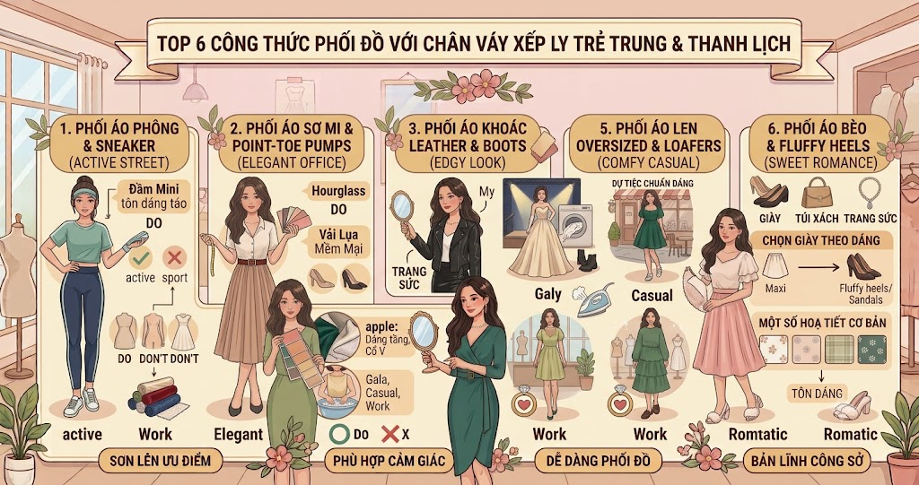 Top 6 Công Thức Phối Đồ Với Chân Váy Xếp Ly Trẻ Trung & Thanh Lịch