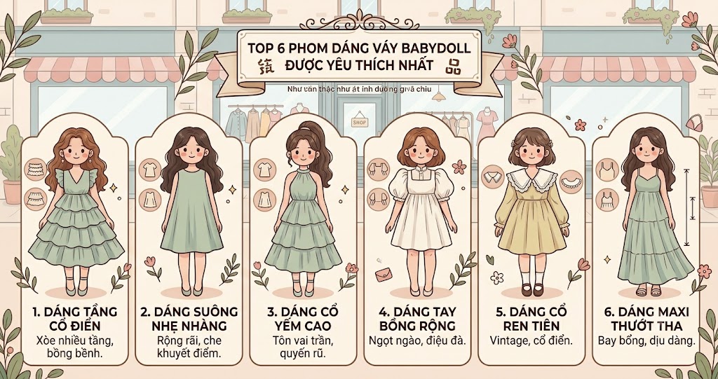 Top 6 phom dáng váy babydoll được yêu thích nhất Top 6 phom dáng váy babydoll được yêu thích nhất
